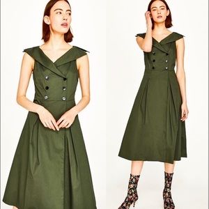 Zara Button Down Midi Flare Off the Shoulder Dress